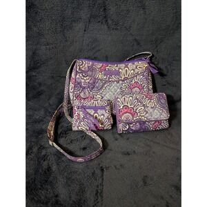Vera Bradley Purple Paisly 3-Piece Crossbody Bag Purse Wallet ID Boho Maximalist